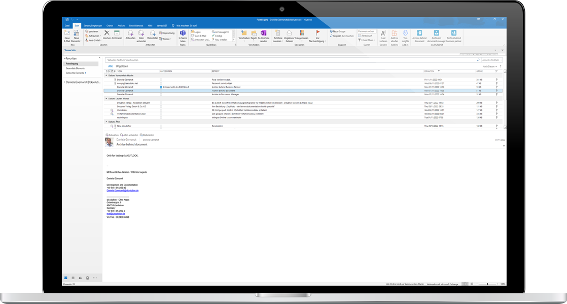 Microsoft Outlook Add-in for cks.DIGITAL 4.0